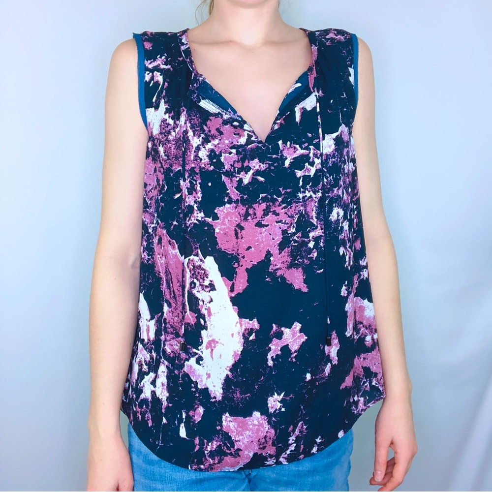 Simply Vera Wang Blouse Marble Tie Dye Business Workwear Breathable Purple